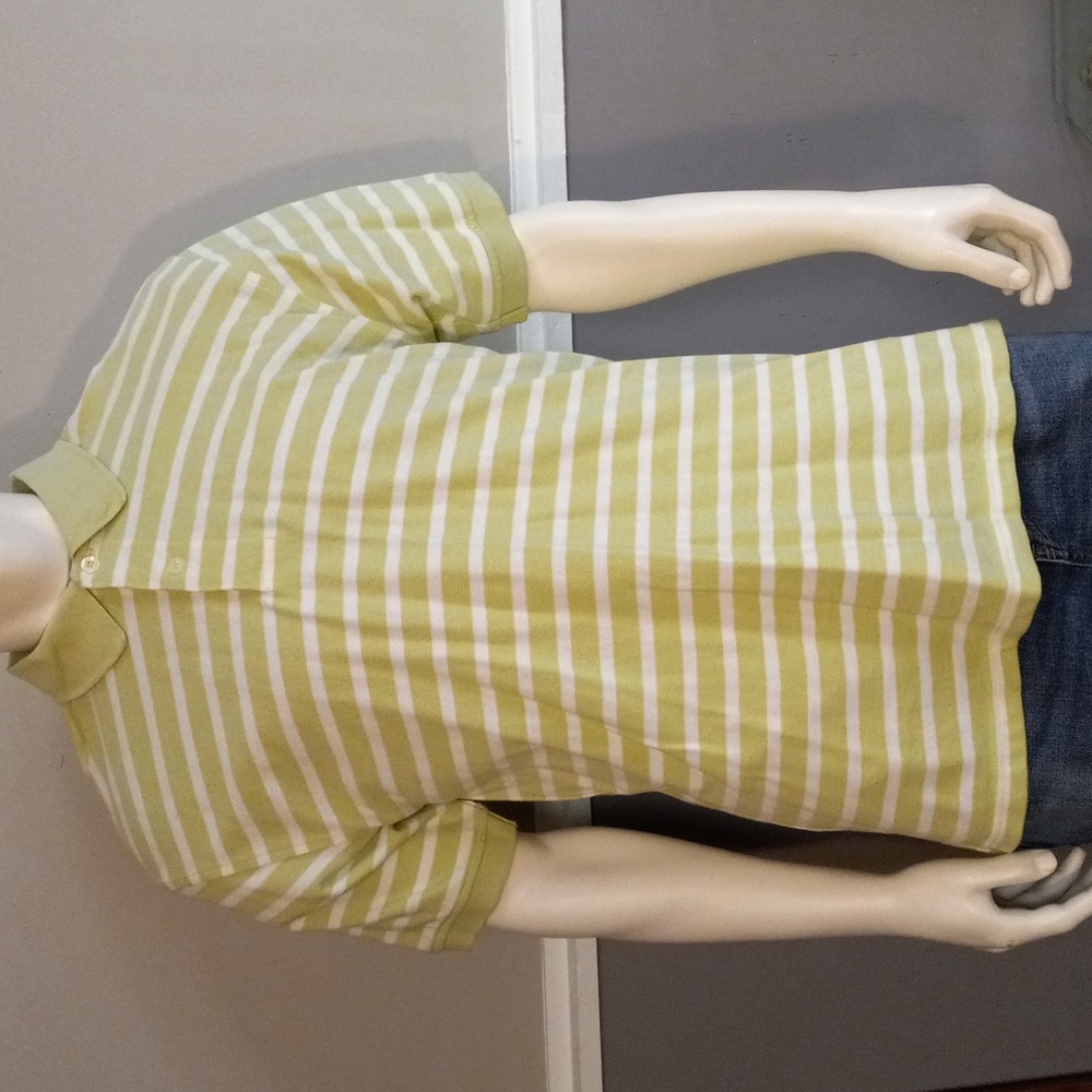 IZOD SPRING GREEN &WHITE STRIPPED, SHORT SLEEVE POLO SHIRT